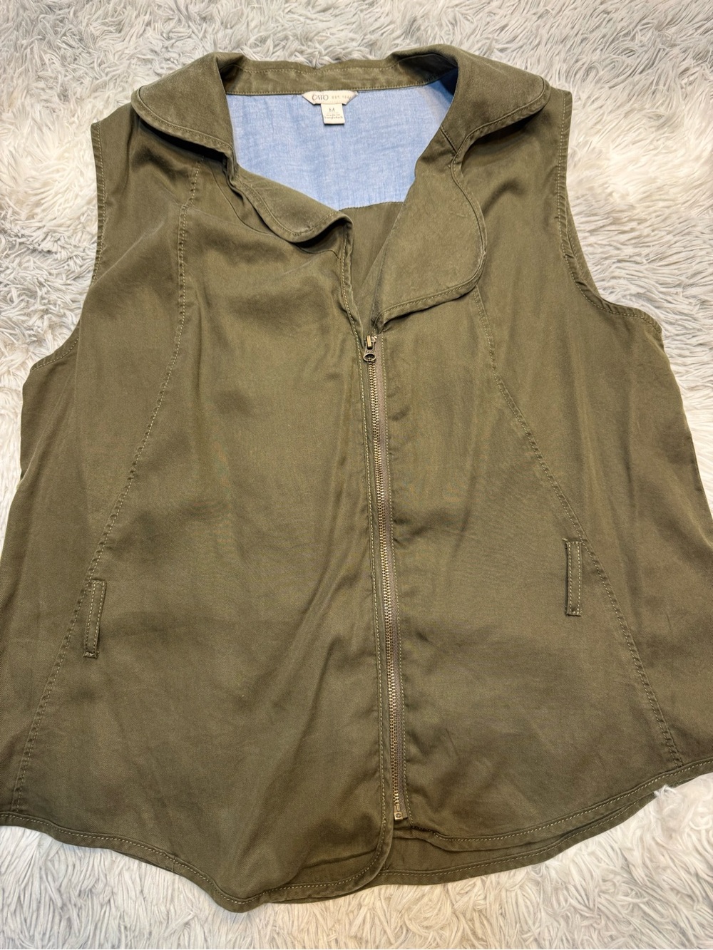 Cato Olive Green Zip-Front Sleeveless Vest